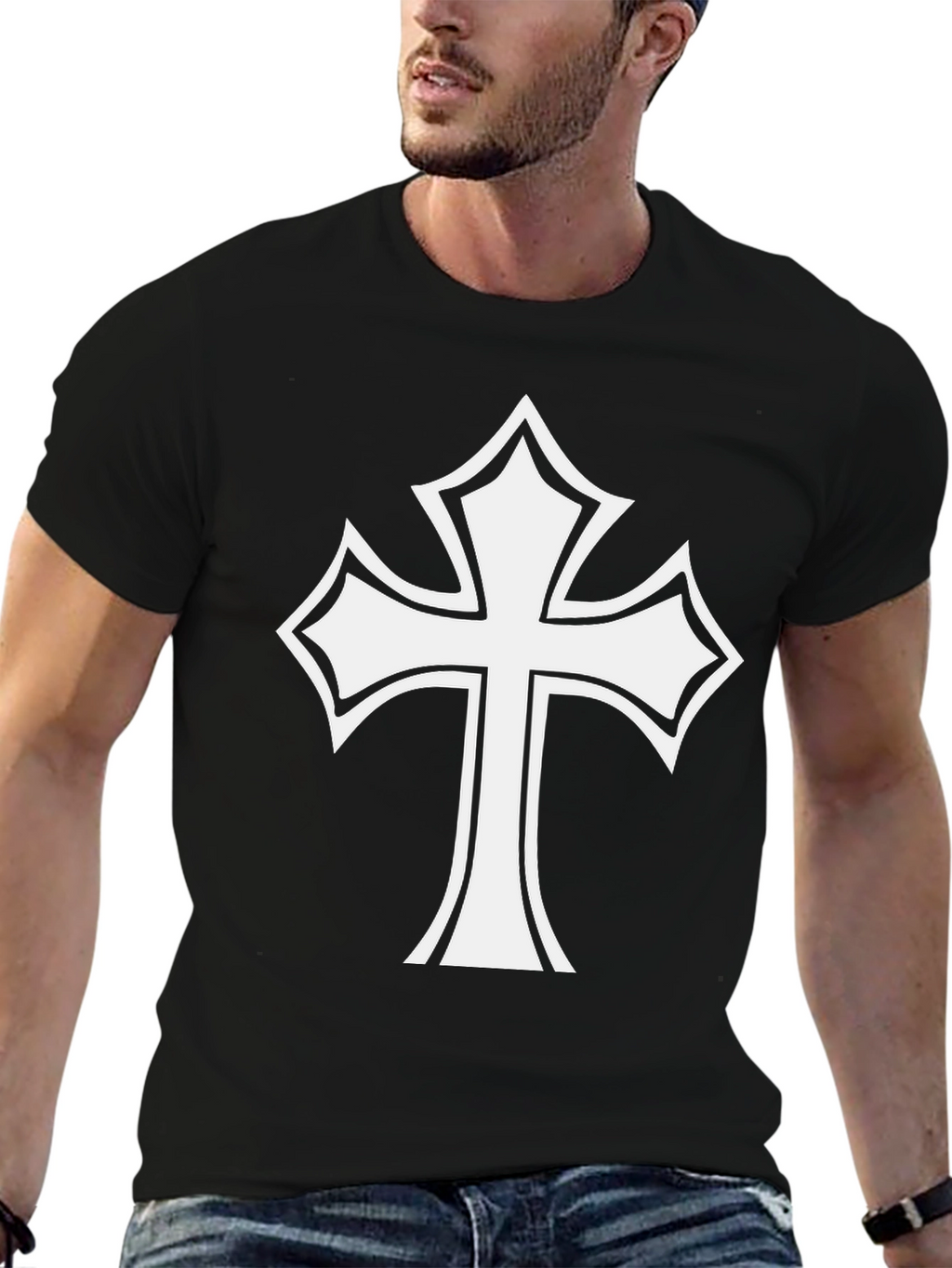Statement Black T-Shirt with Bold Cross Design