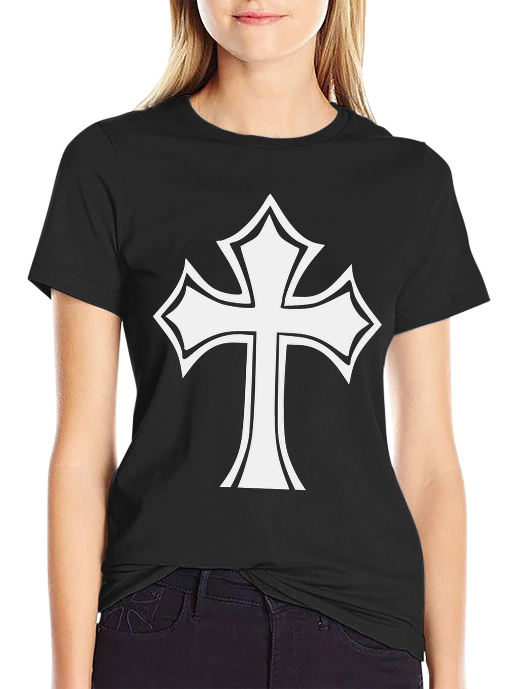 Statement Black T-Shirt with Bold Cross Design