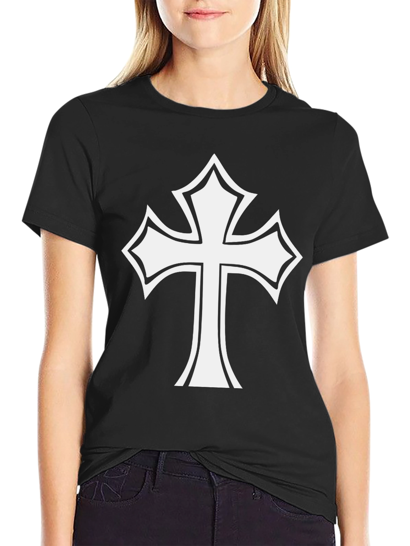 Statement Black T-Shirt with Bold Cross Design