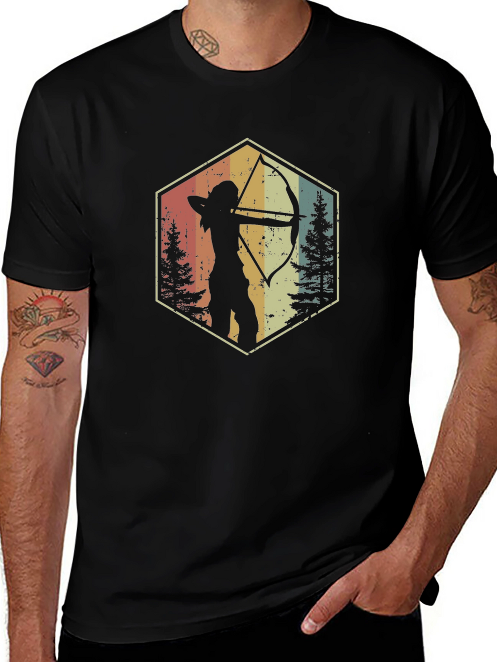 Archery Silhouette Graphic T-Shirt - Retro Style