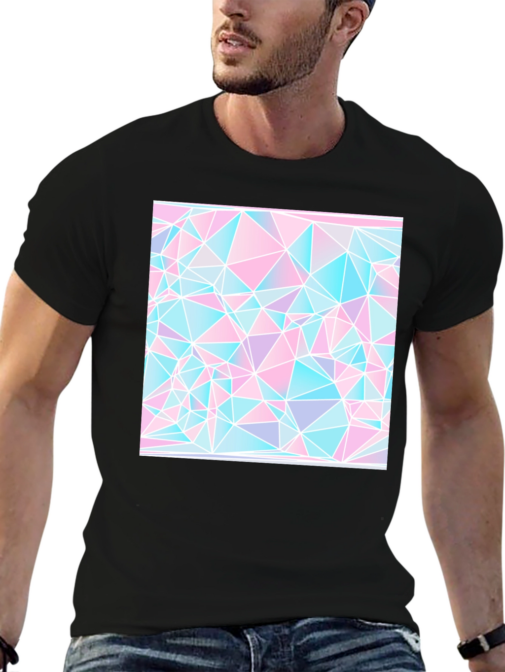 Geometric Triangle Print Black Tee