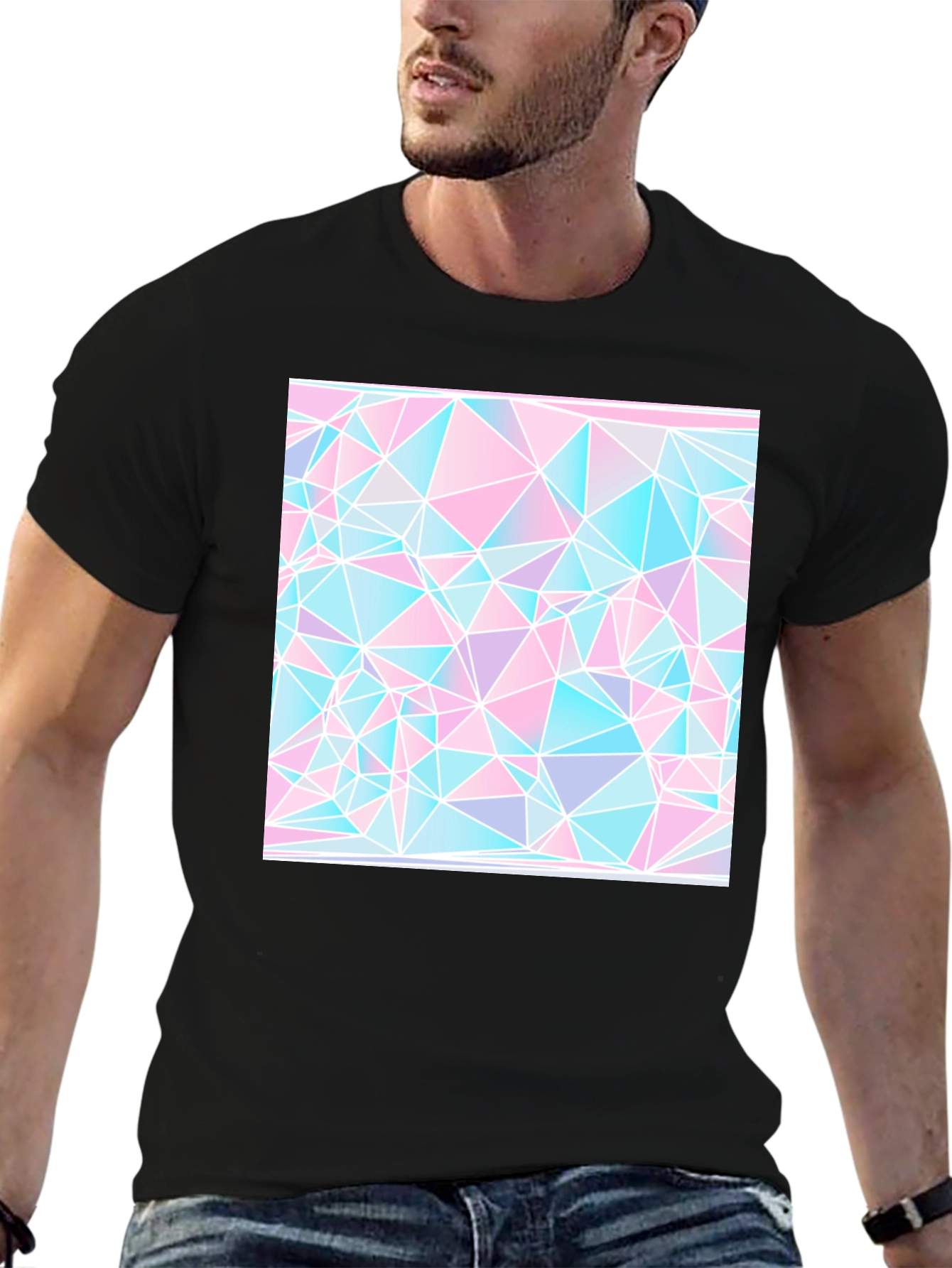 Geometric Triangle Print Black Tee