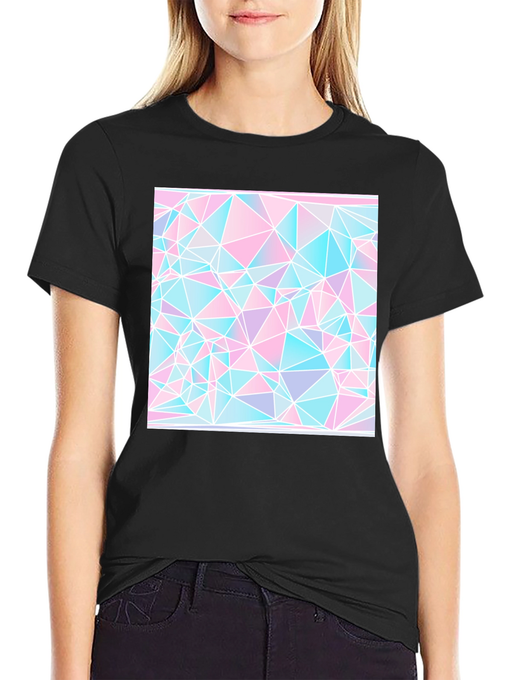 Geometric Triangle Print Black Tee