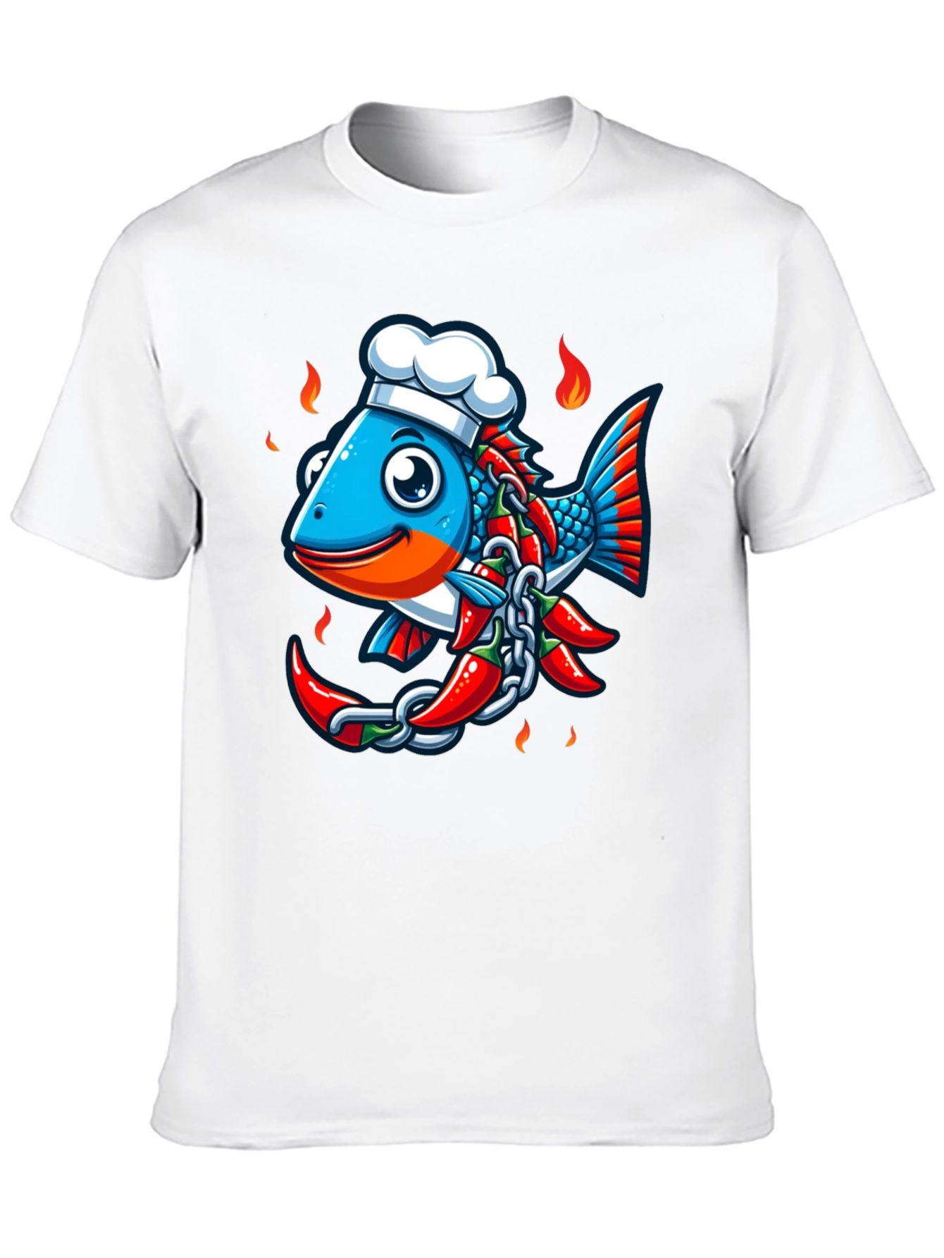 Spicy Fish Chef Graphic T-Shirt - Unique Cartoon Design