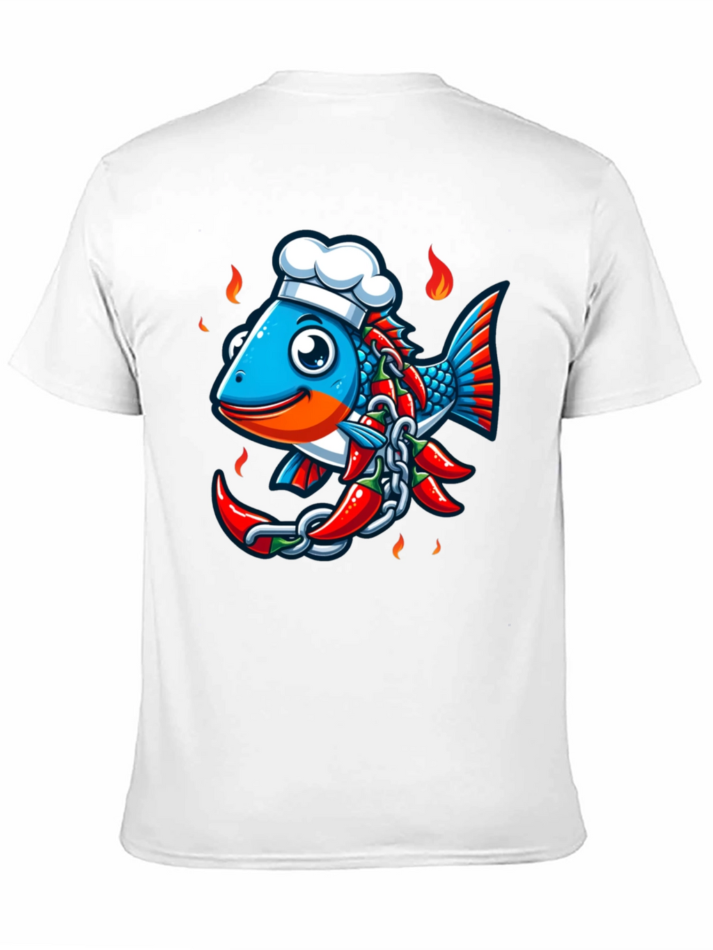 Spicy Fish Chef Graphic T-Shirt - Unique Cartoon Design