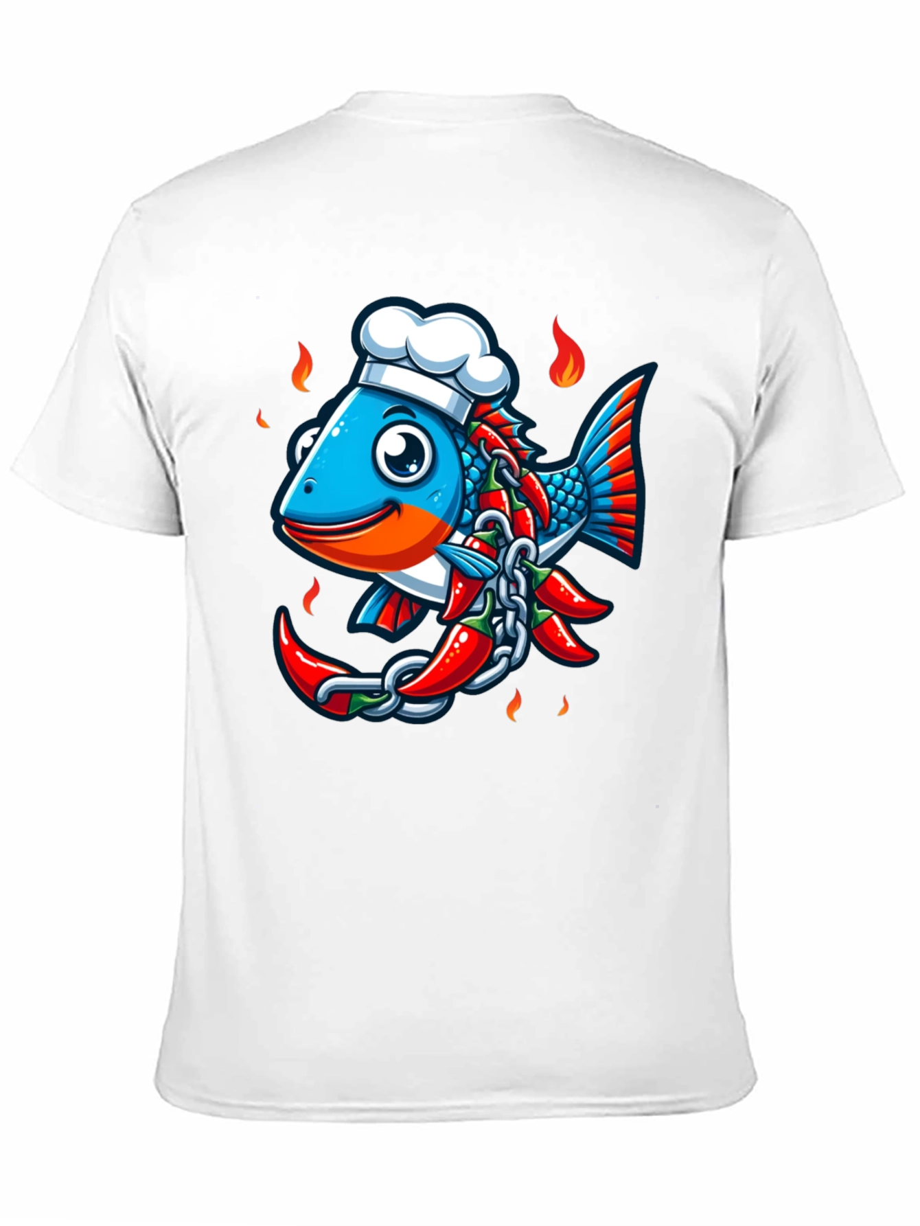 Spicy Fish Chef Graphic T-Shirt - Unique Cartoon Design