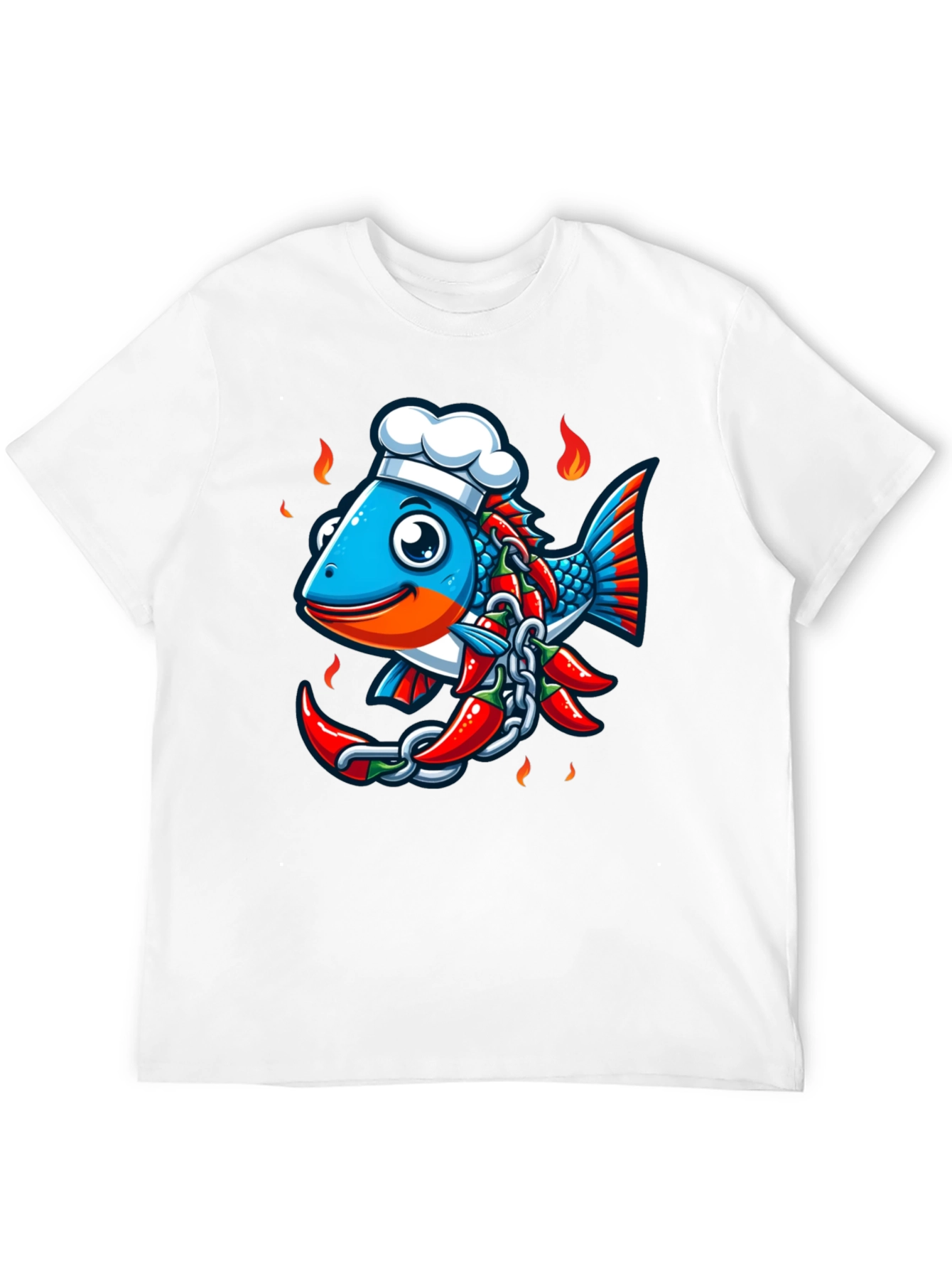 Spicy Fish Chef Graphic T-Shirt - Unique Cartoon Design