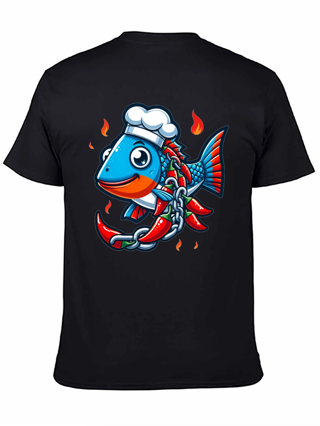Spicy Fish Chef Graphic T-Shirt - Unique Cartoon Design