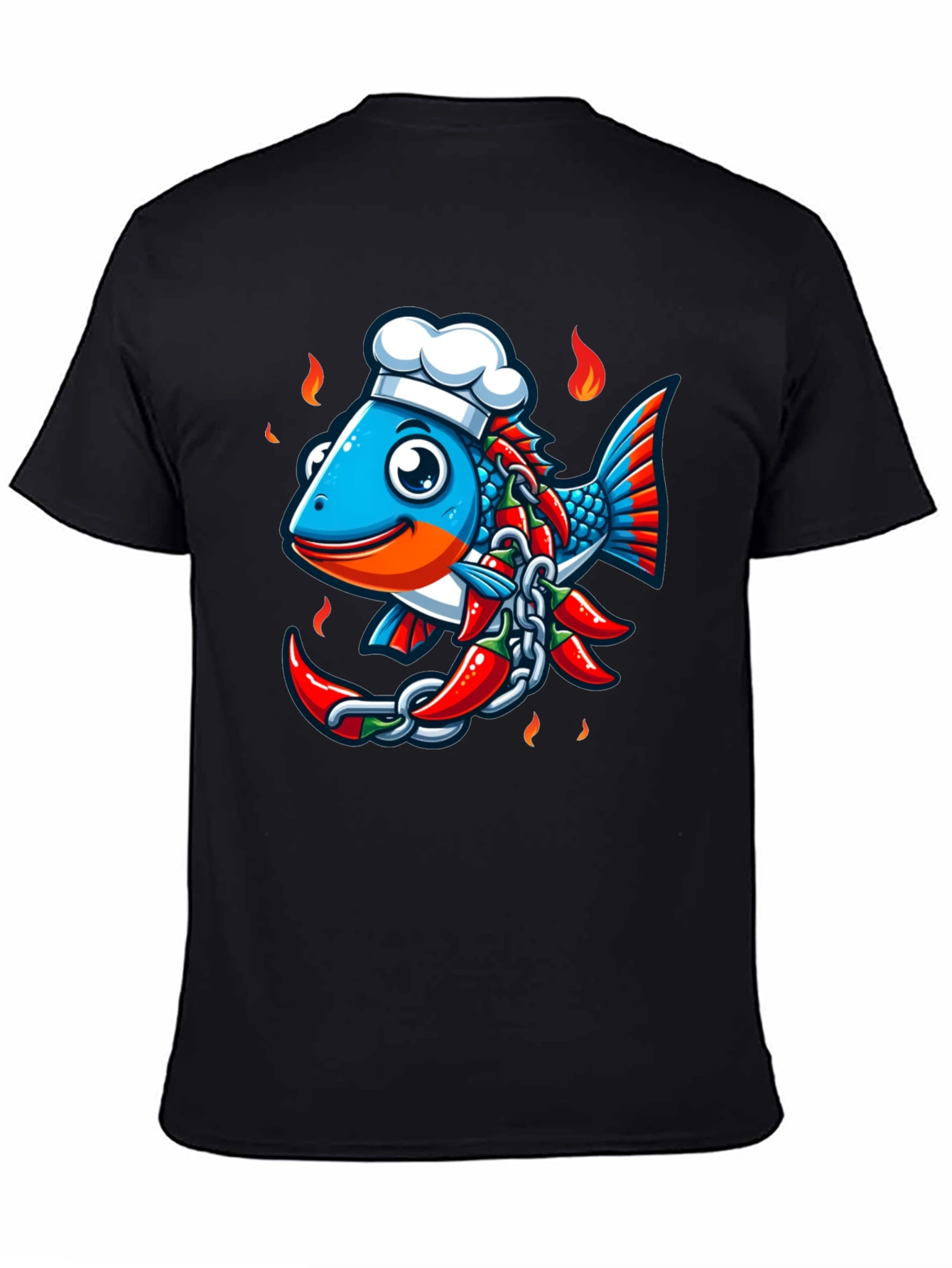 Spicy Fish Chef Graphic T-Shirt - Unique Cartoon Design