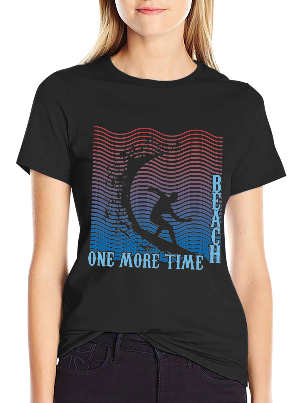 Beach One More Time Surfing Black T-Shirt