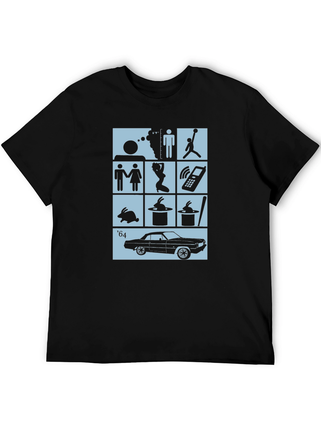 Black T-Shirt with Pop Culture Icon Grid Design