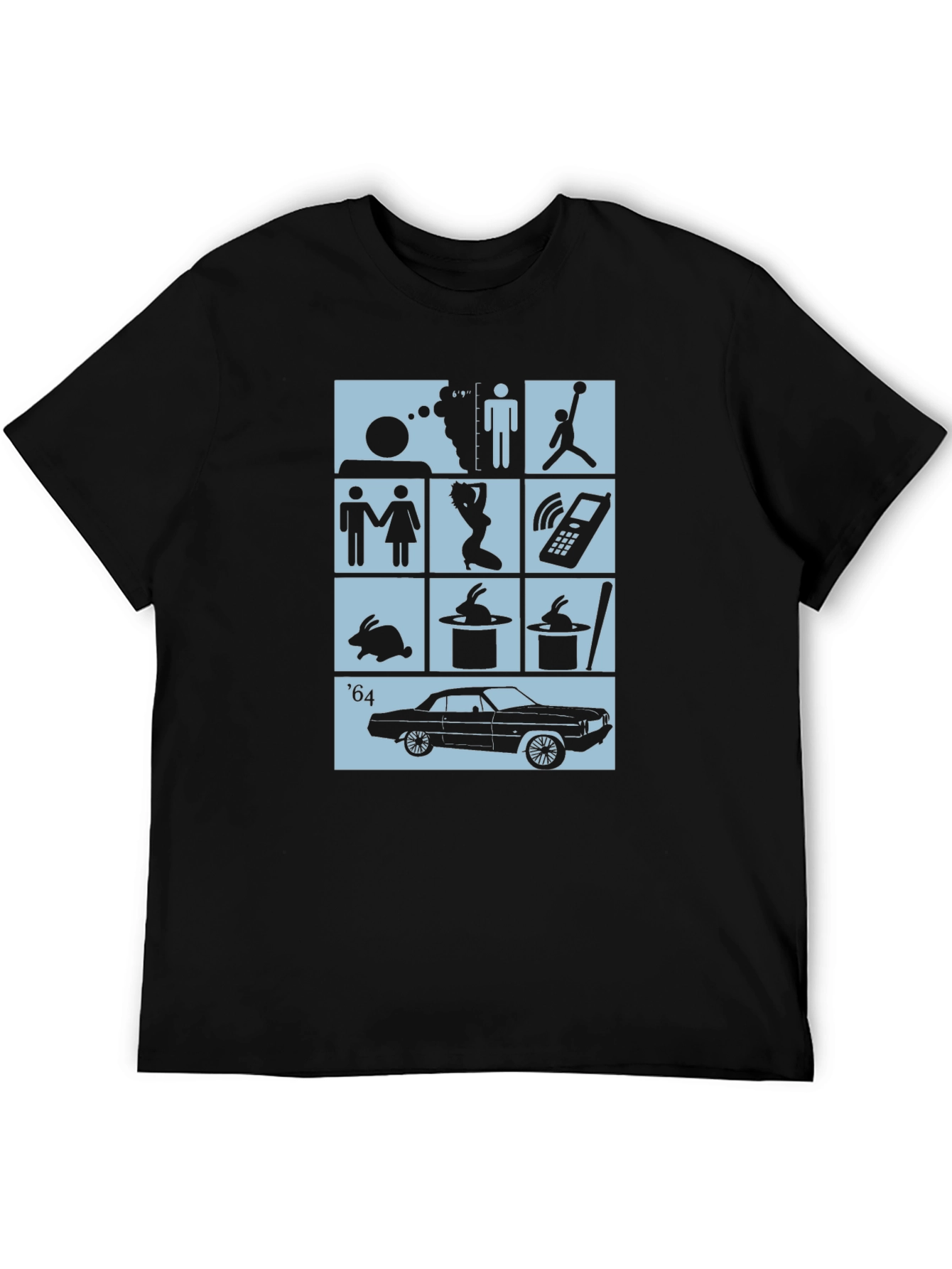 Black T-Shirt with Pop Culture Icon Grid Design
