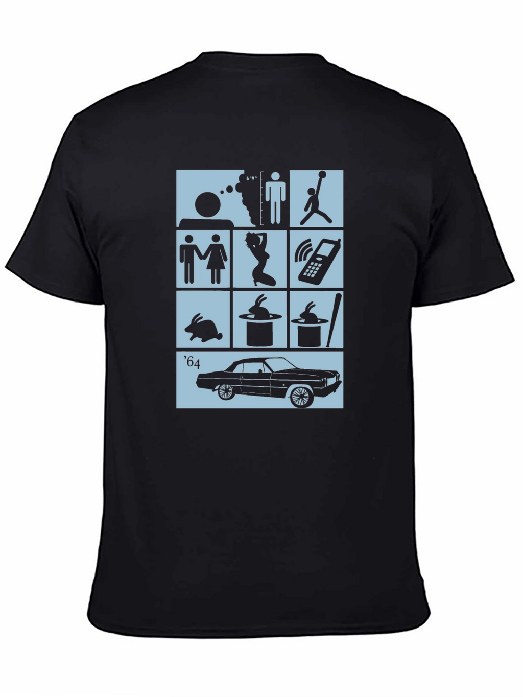 Black T-Shirt with Pop Culture Icon Grid Design