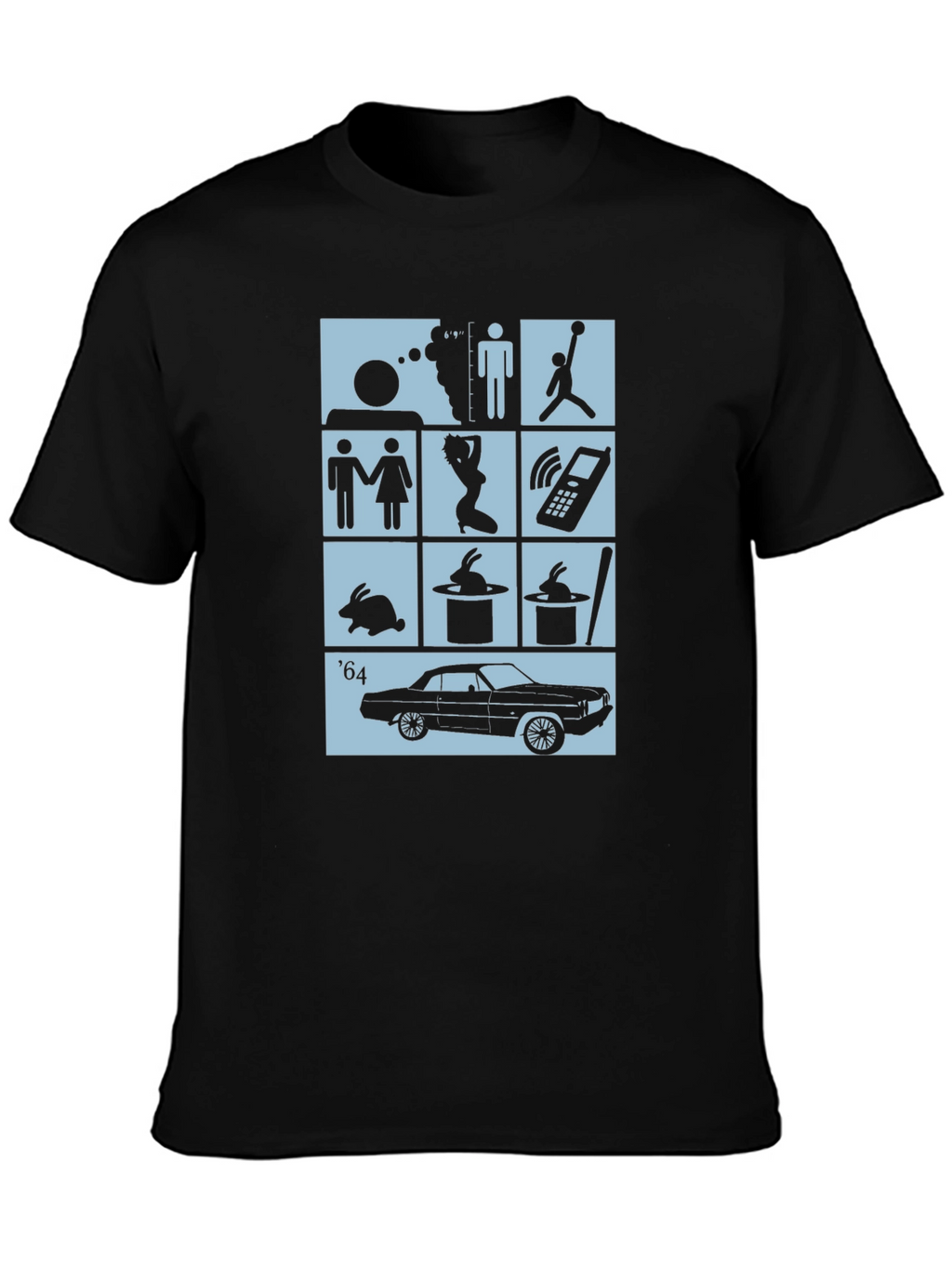 Black T-Shirt with Pop Culture Icon Grid Design