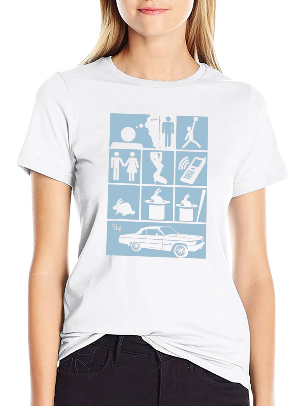 Black T-Shirt with Pop Culture Icon Grid Design