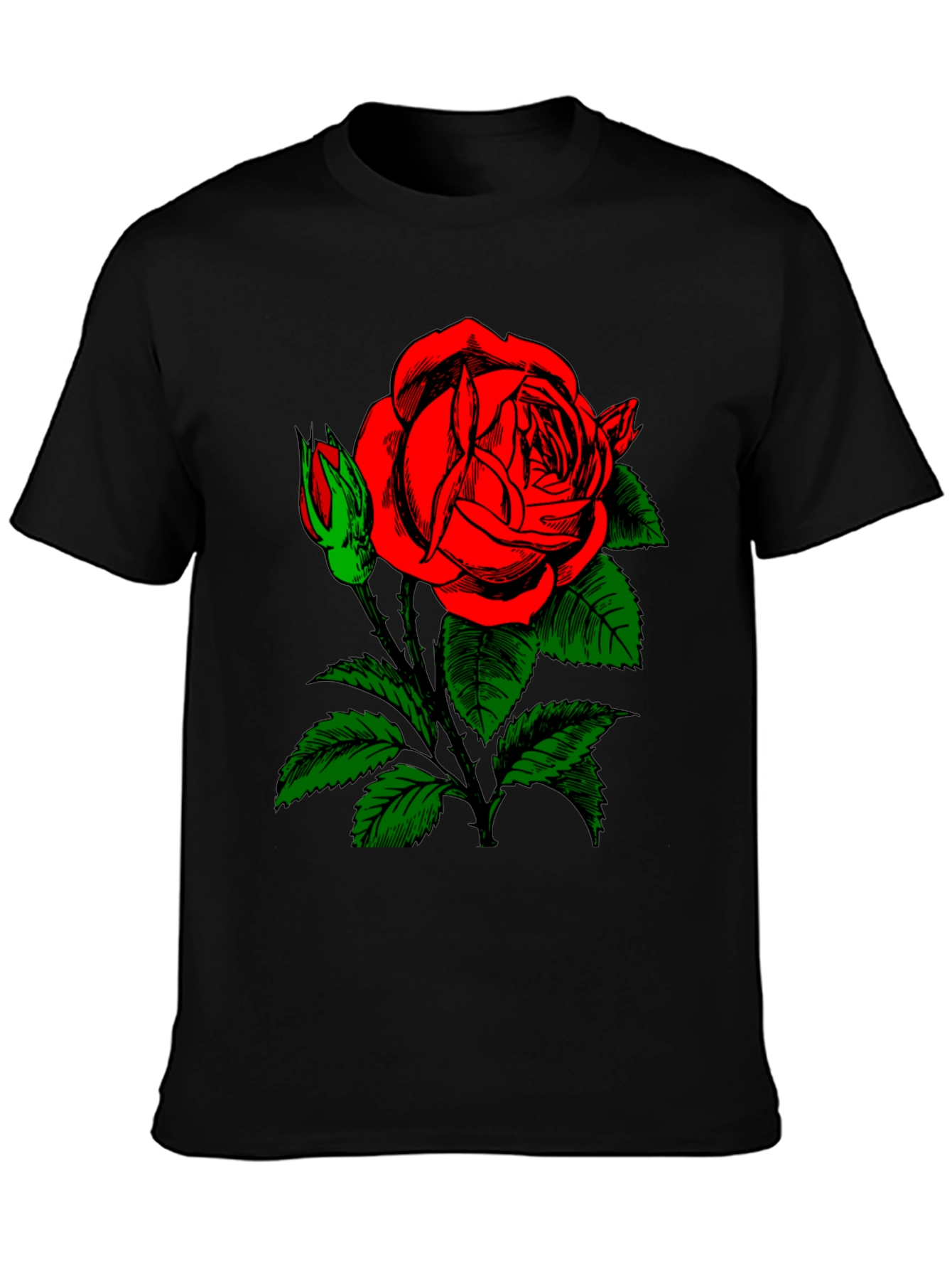 Rose Graphic Tee - Black Cotton T-Shirt