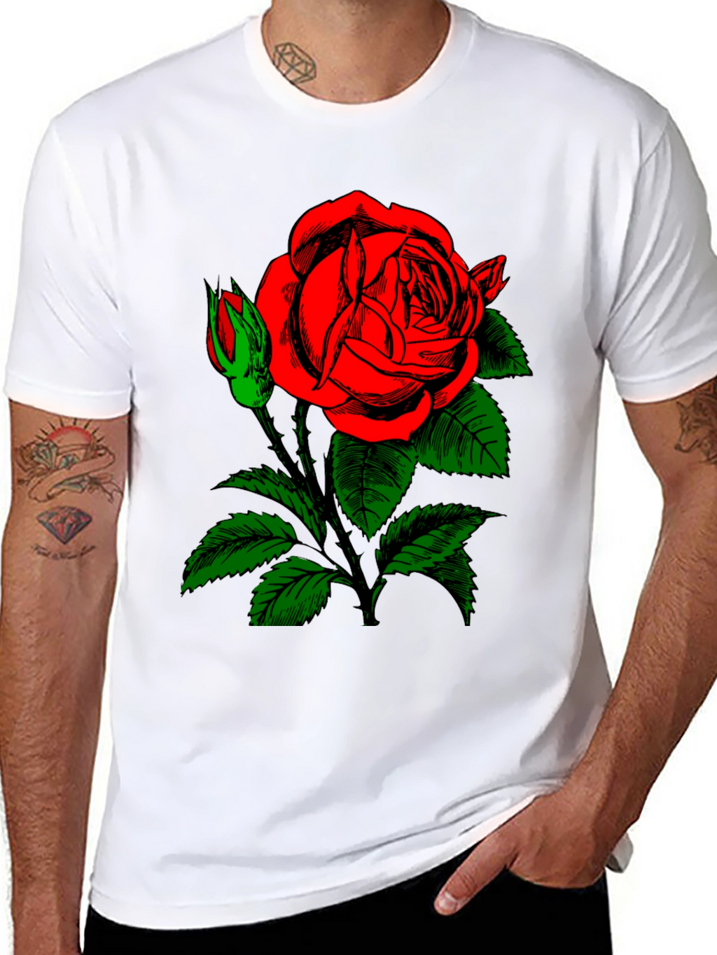 Rose Graphic Tee - Black Cotton T-Shirt