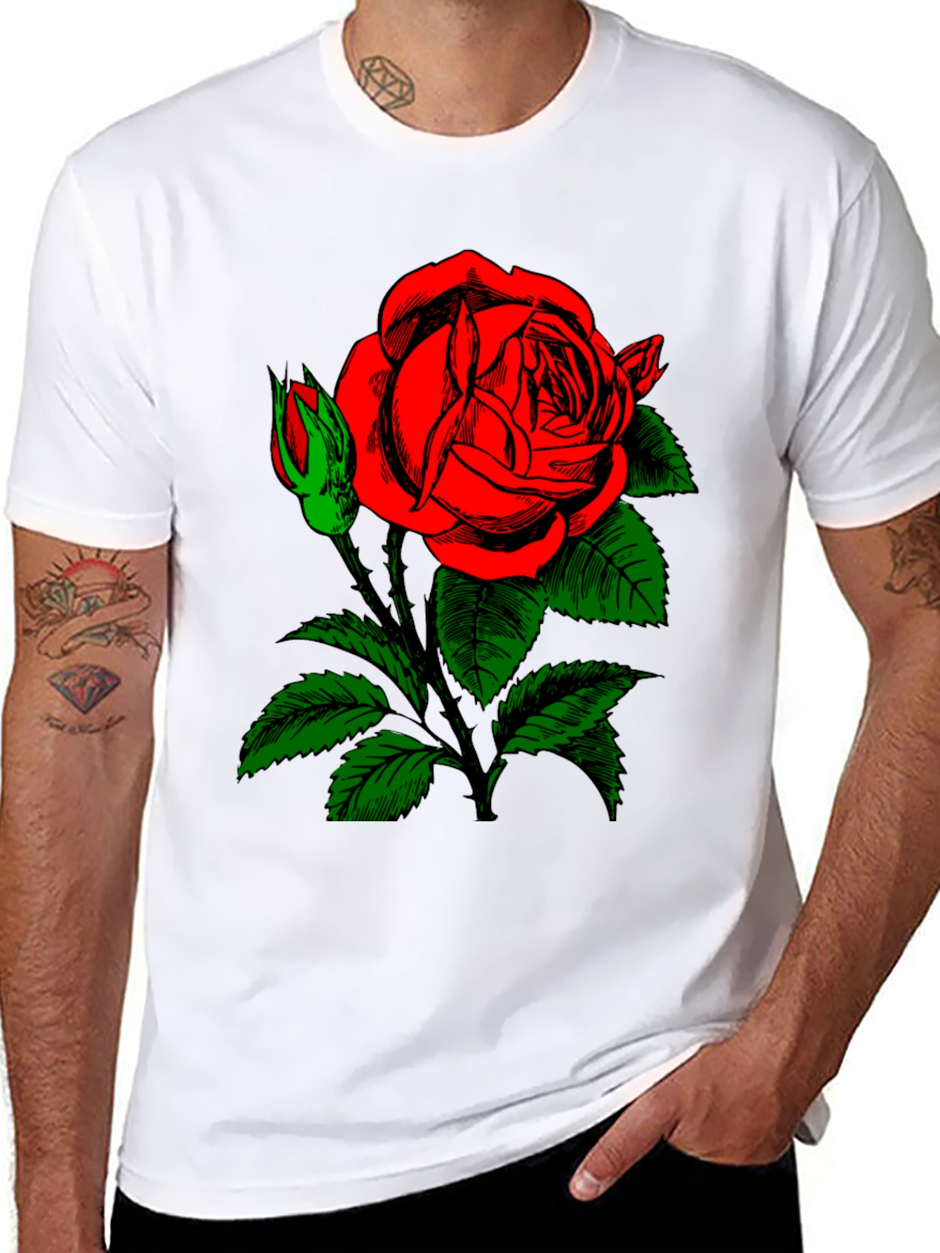 Rose Graphic Tee - Black Cotton T-Shirt
