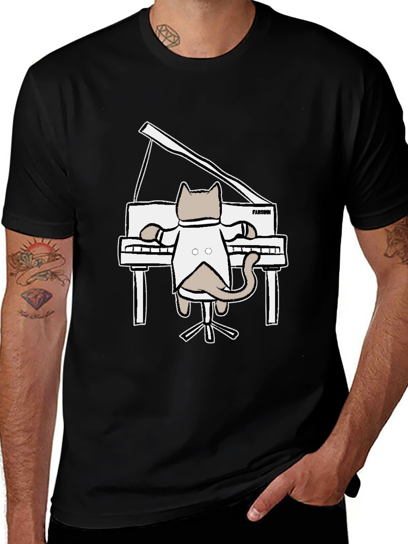 Cat Playing Piano Graphic T-Shirt