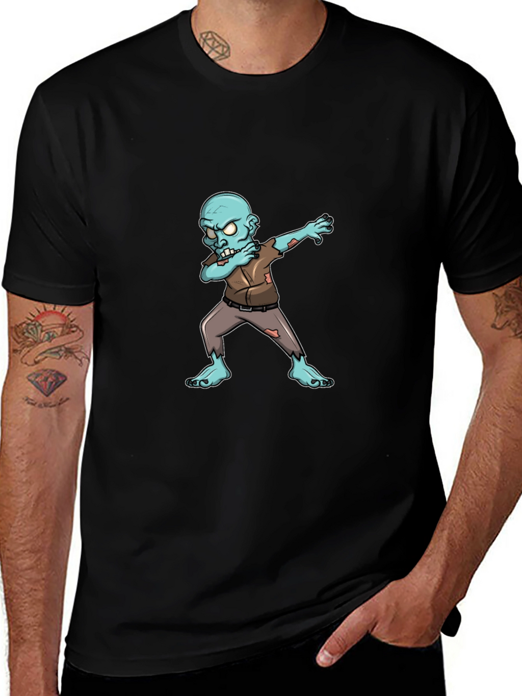 Dabbing Zombie Graphic Tee - Black Cotton T-Shirt