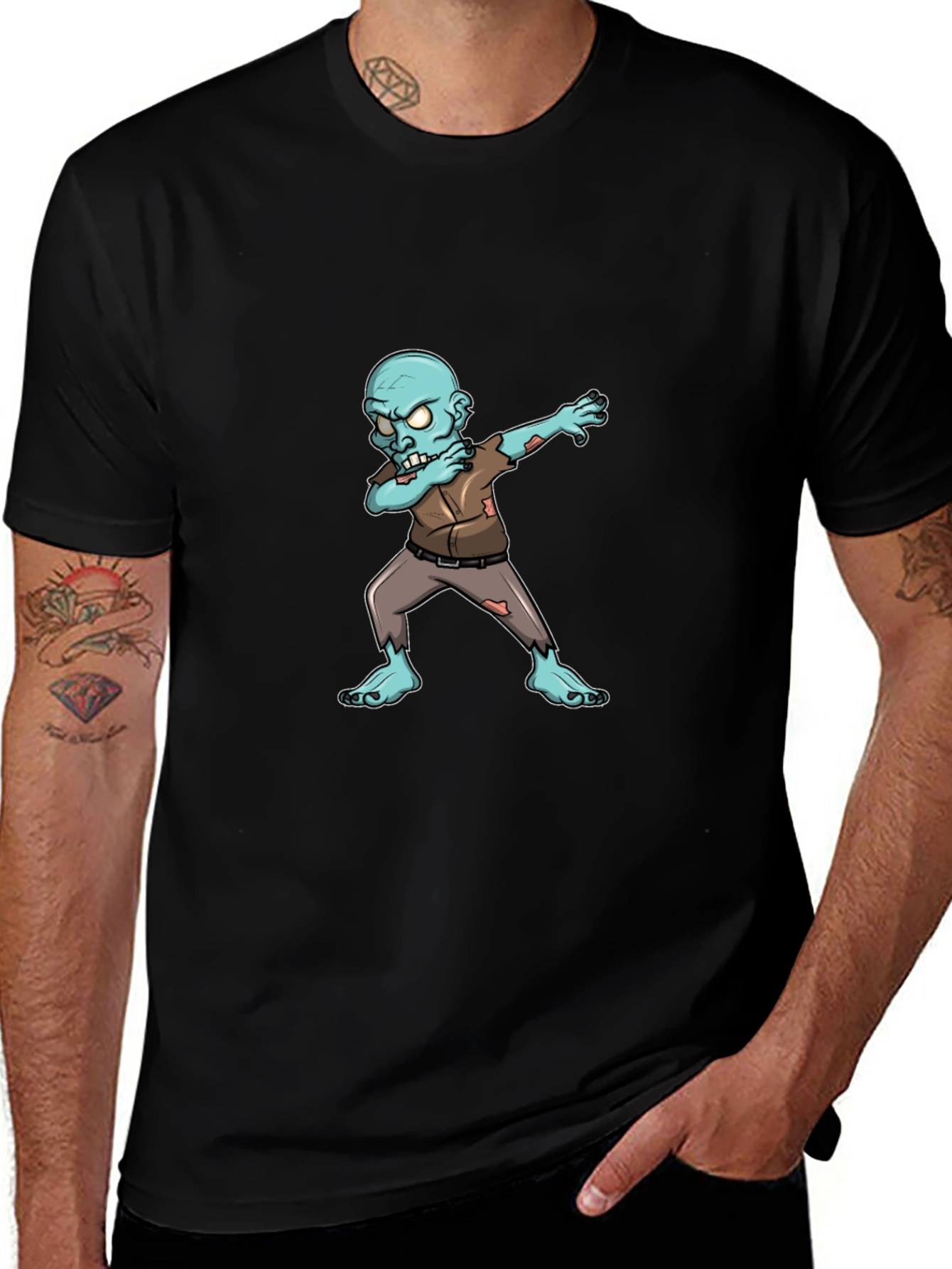 Dabbing Zombie Graphic Tee - Black Cotton T-Shirt
