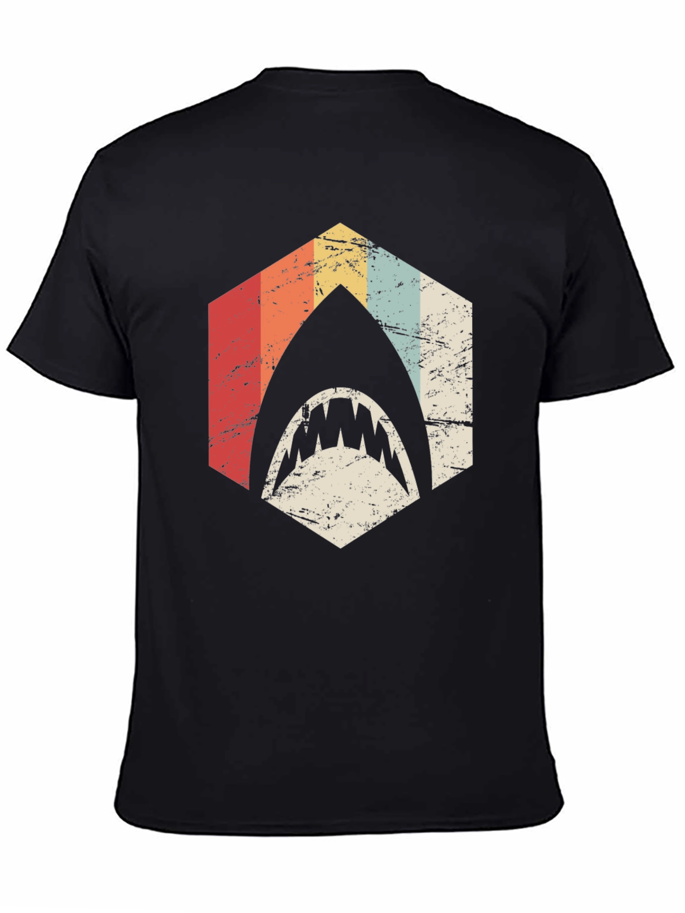 Retro Shark T-Shirt: Vintage Style Hexagon Design