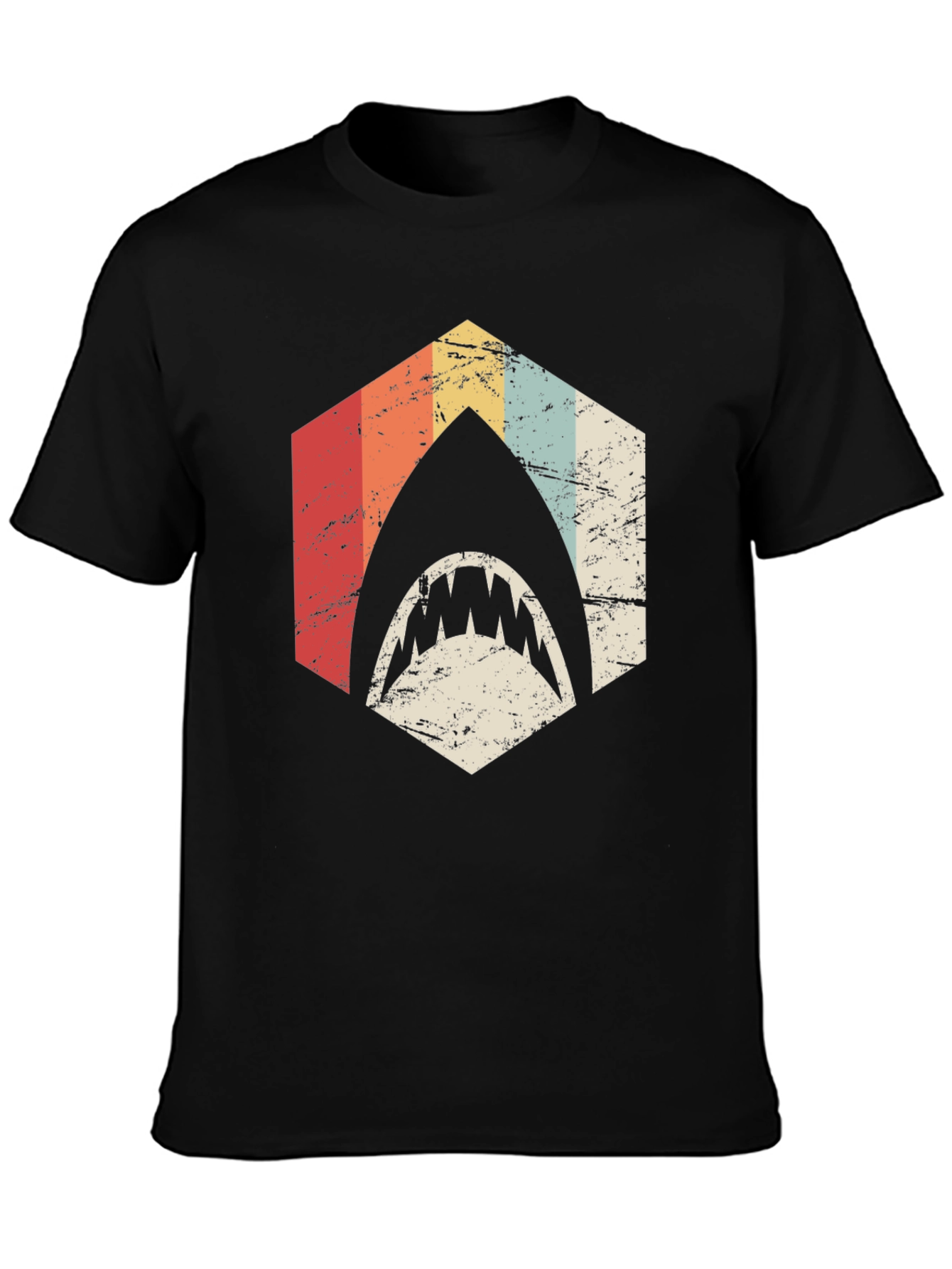 Retro Shark T-Shirt: Vintage Style Hexagon Design