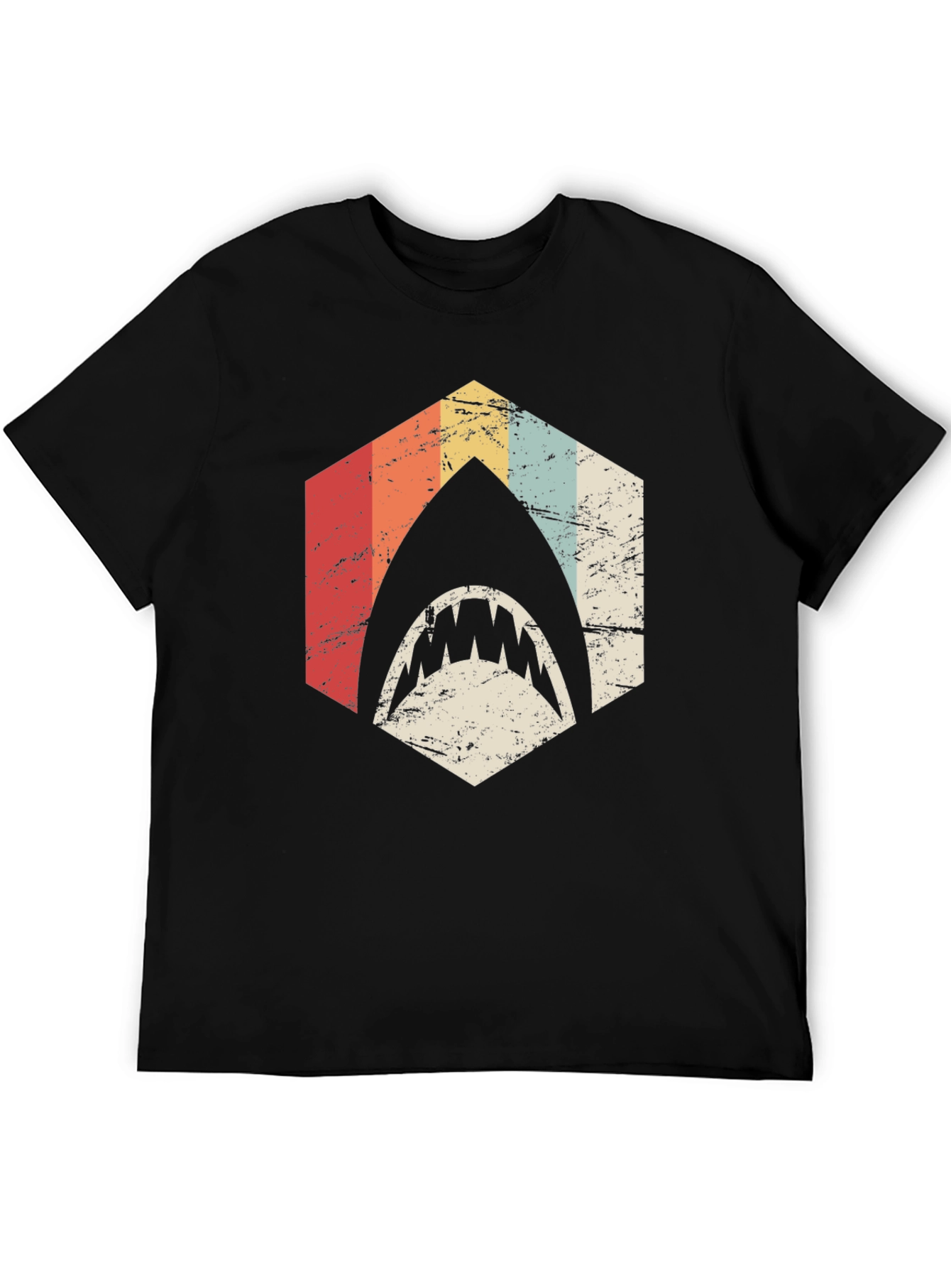 Retro Shark T-Shirt: Vintage Style Hexagon Design