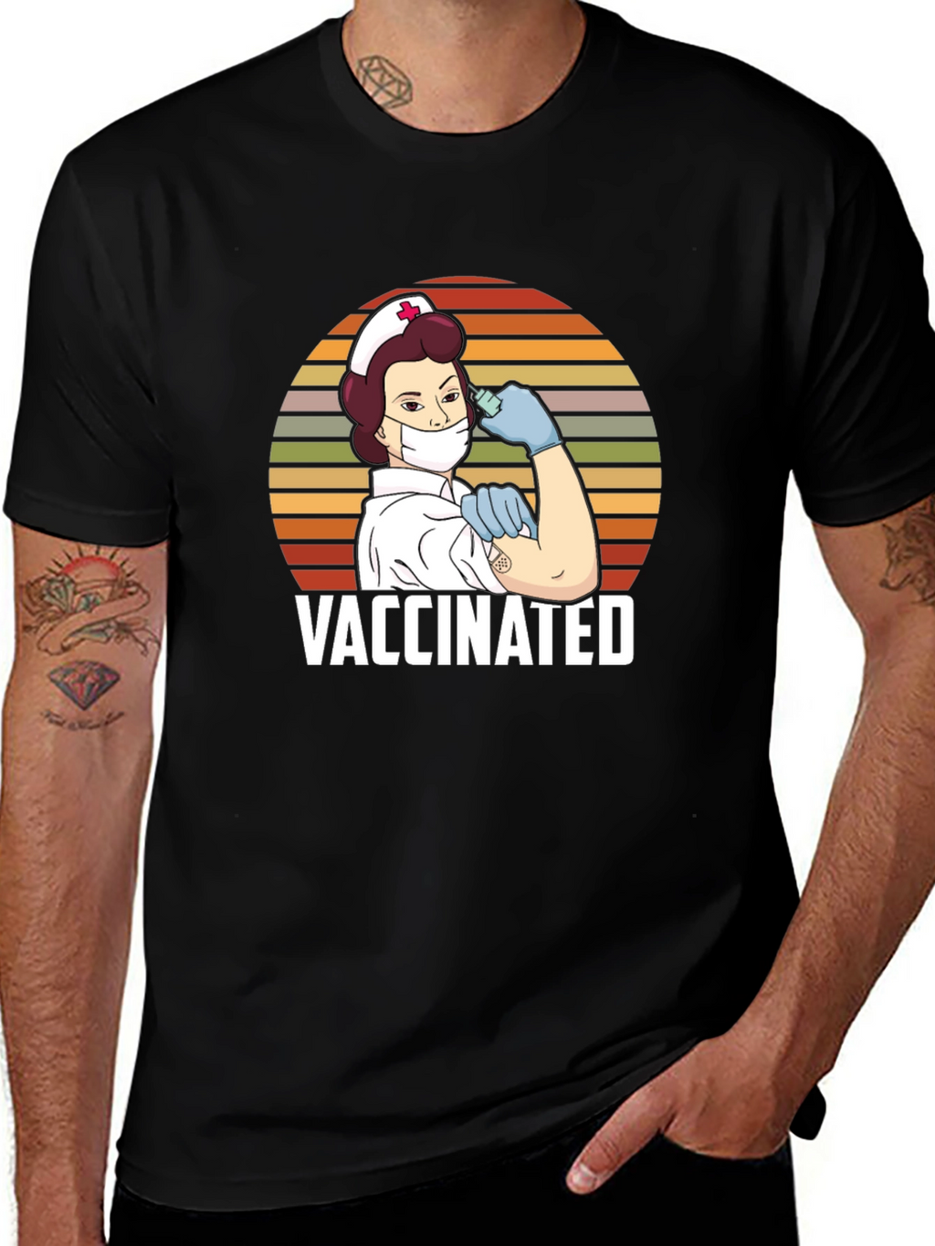 Vaccinated Nurse Retro Style T-Shirt