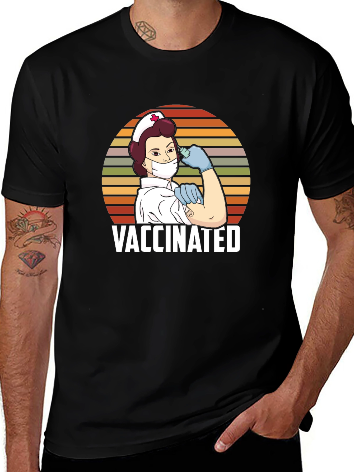 Vaccinated Nurse Retro Style T-Shirt