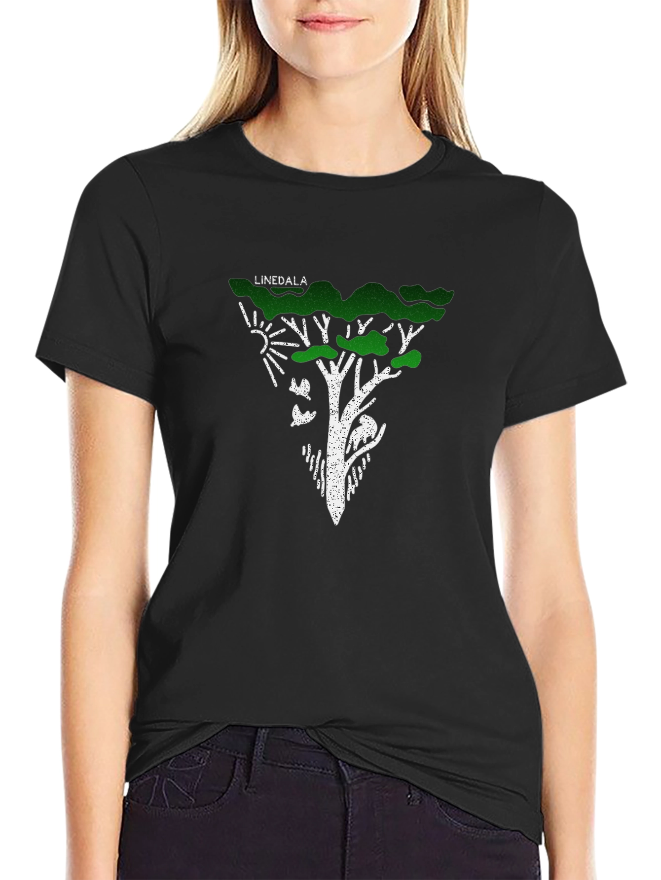 Linedala Nature Tree Graphic Black T-Shirt