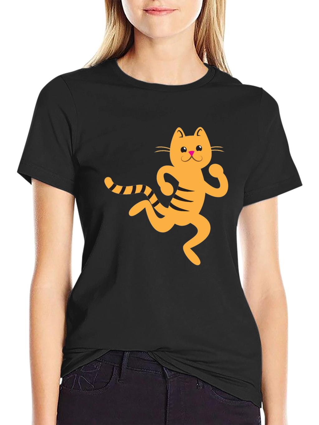 Funny Cat Graphic Tee - Black Cotton T-Shirt