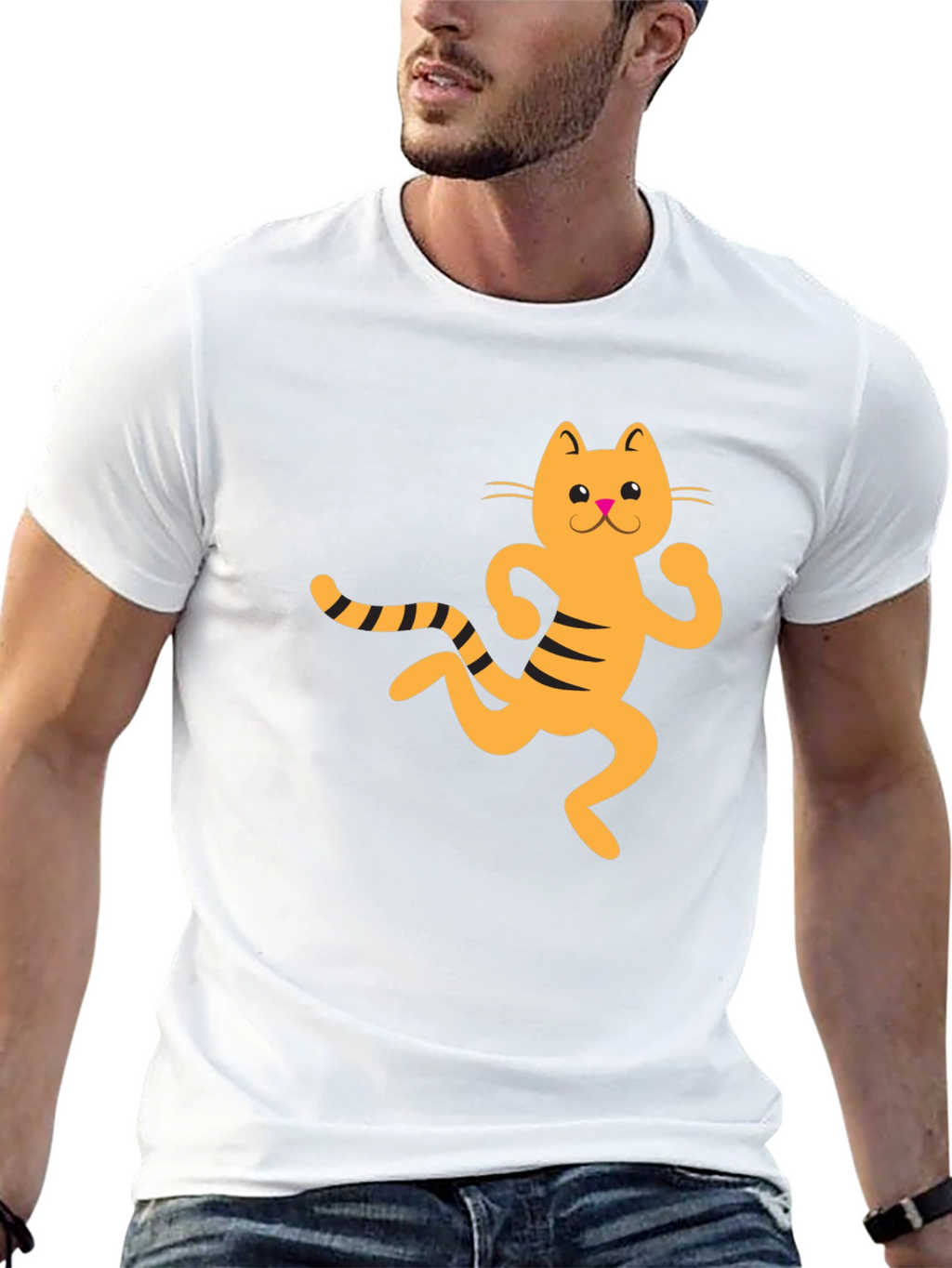 Funny Cat Graphic Tee - Black Cotton T-Shirt