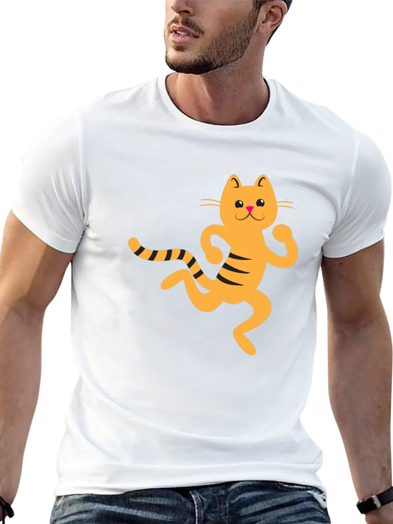 Funny Cat Graphic Tee - Black Cotton T-Shirt
