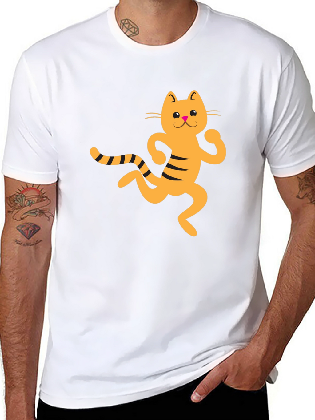 Funny Cat Graphic Tee - Black Cotton T-Shirt