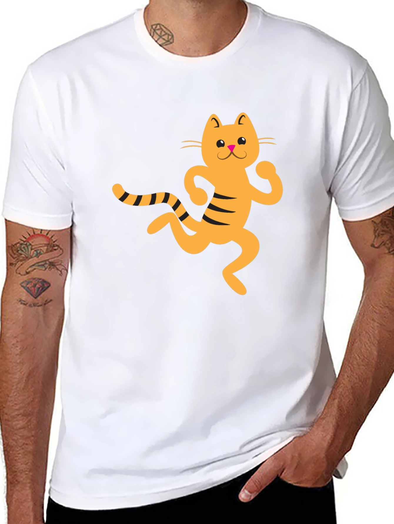 Funny Cat Graphic Tee - Black Cotton T-Shirt