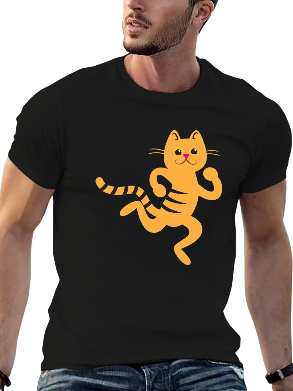 Funny Cat Graphic Tee - Black Cotton T-Shirt