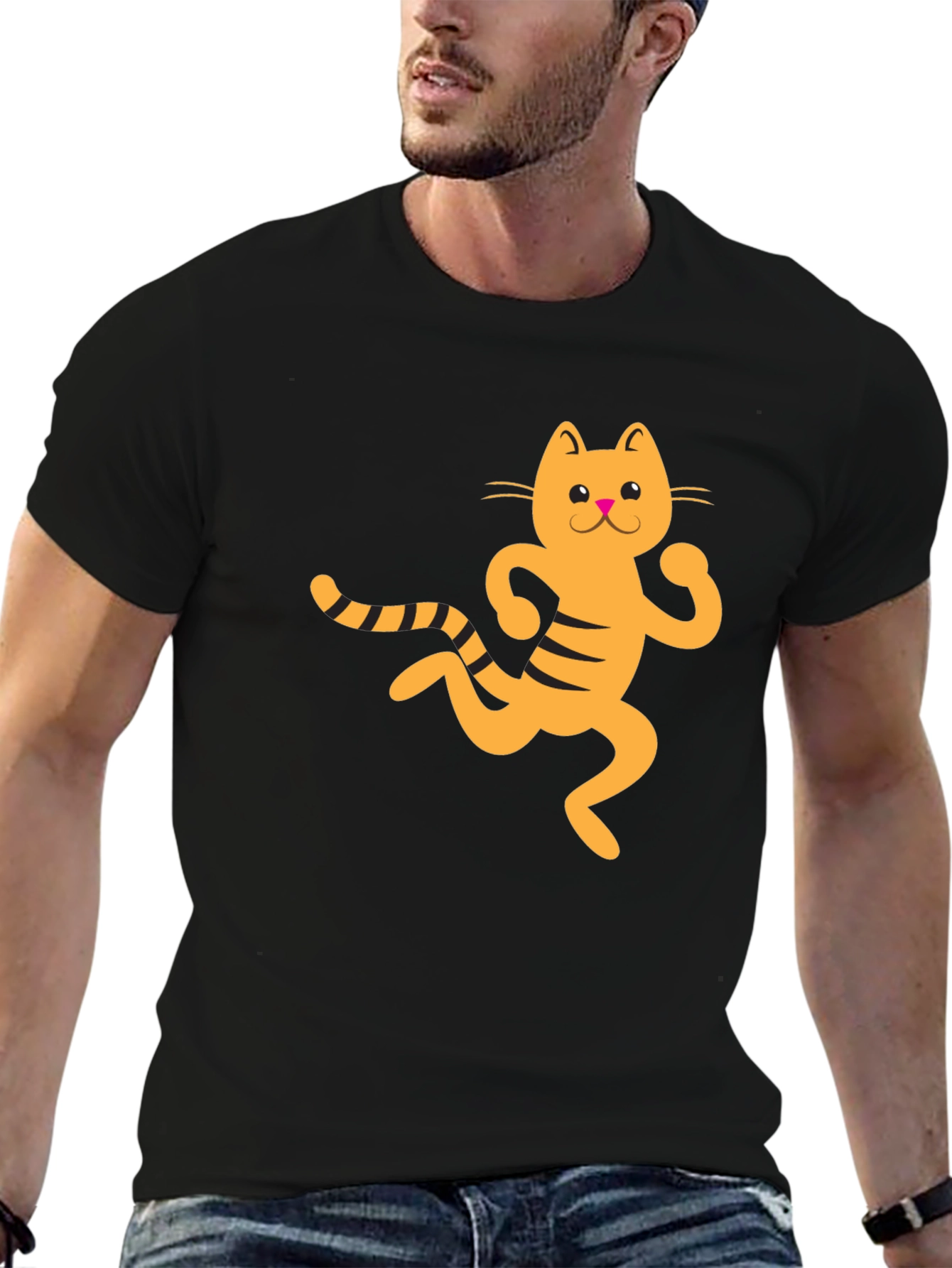 Funny Cat Graphic Tee - Black Cotton T-Shirt