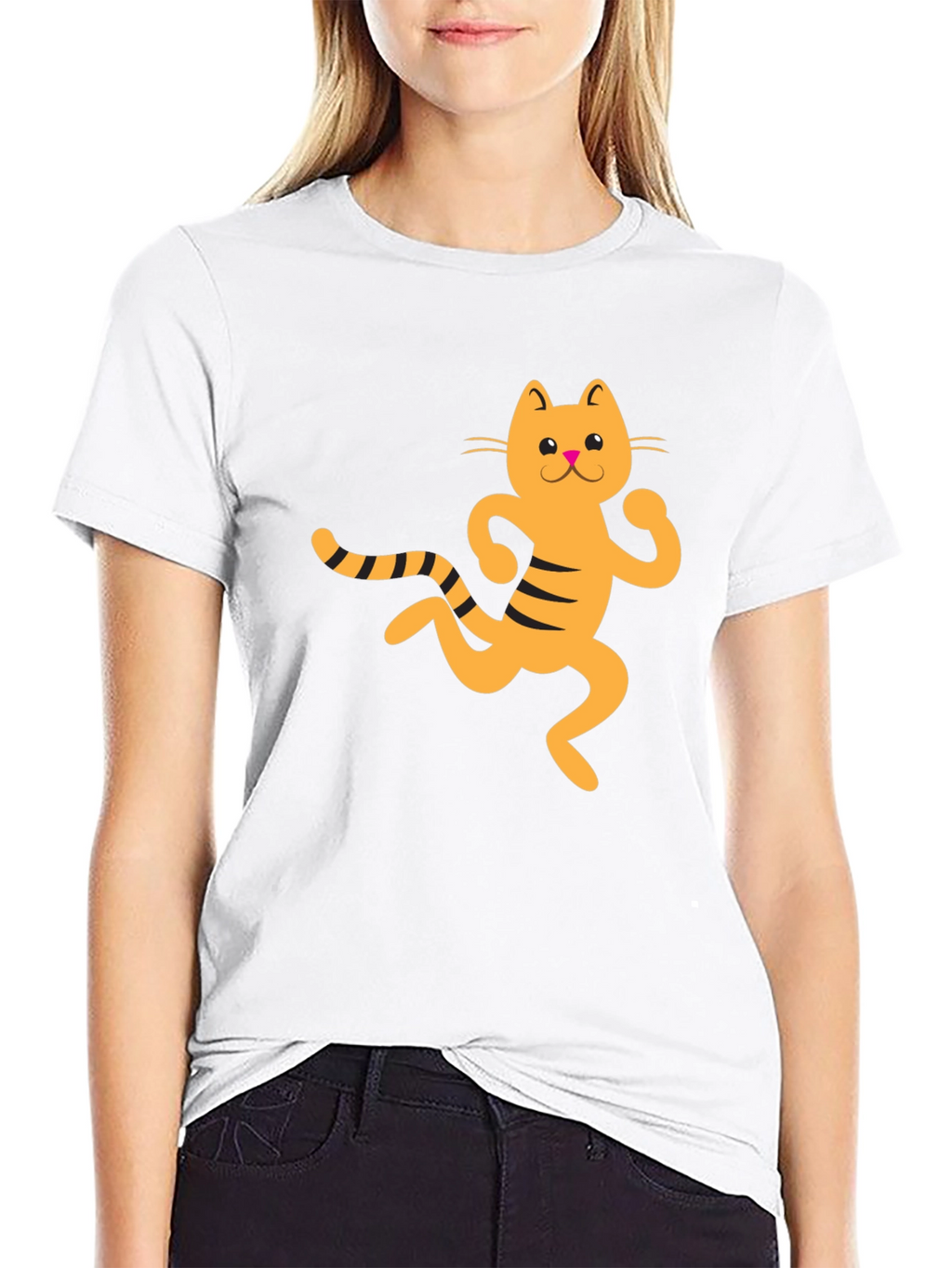 Funny Cat Graphic Tee - Black Cotton T-Shirt