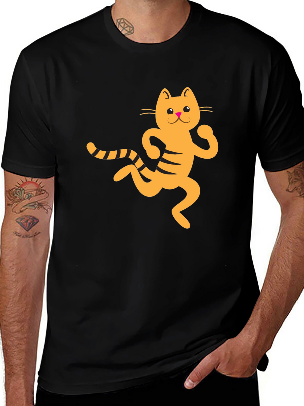 Funny Cat Graphic Tee - Black Cotton T-Shirt