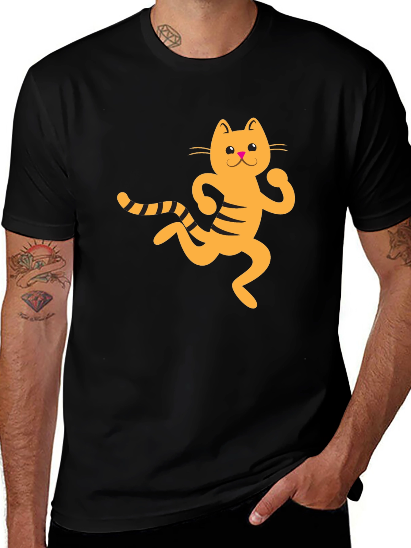 Funny Cat Graphic Tee - Black Cotton T-Shirt