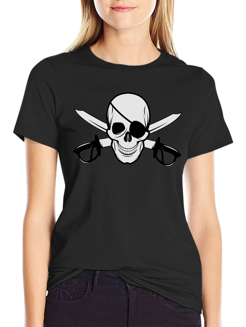 Pirate Skull & Swords Graphic Black T-Shirt