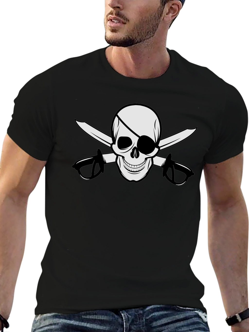 Pirate Skull & Swords Graphic Black T-Shirt