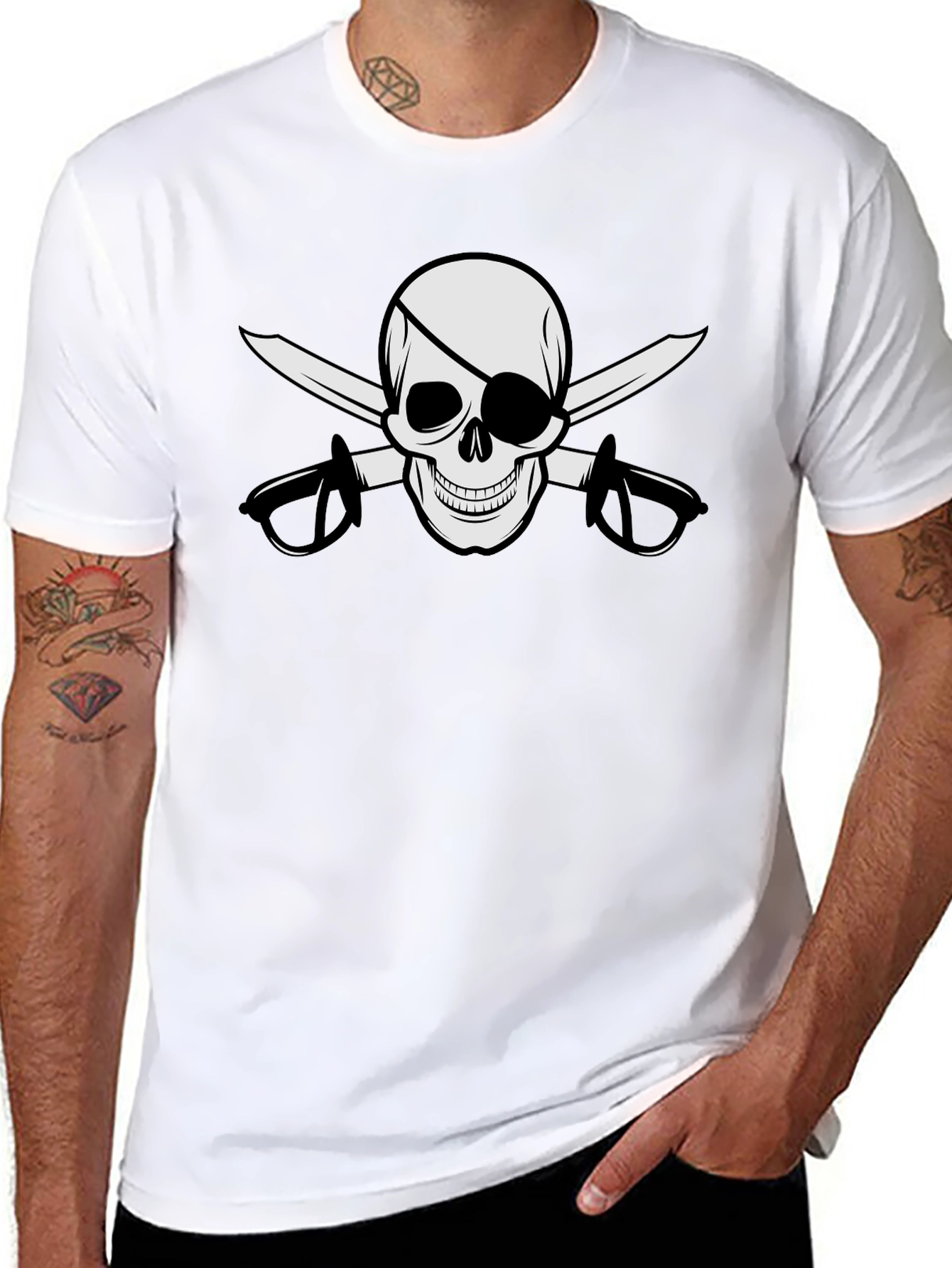 Pirate Skull & Swords Graphic Black T-Shirt