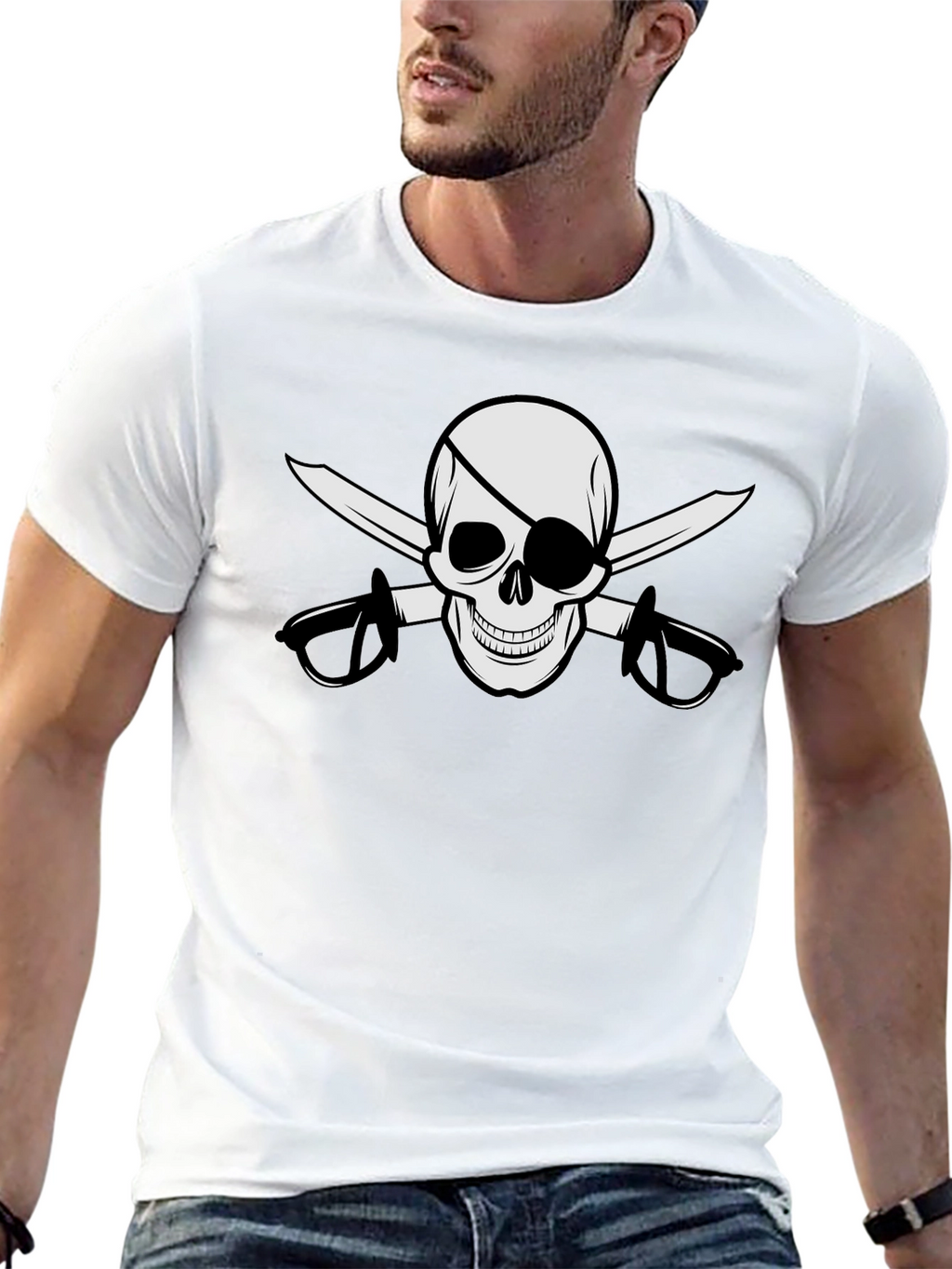 Pirate Skull & Swords Graphic Black T-Shirt