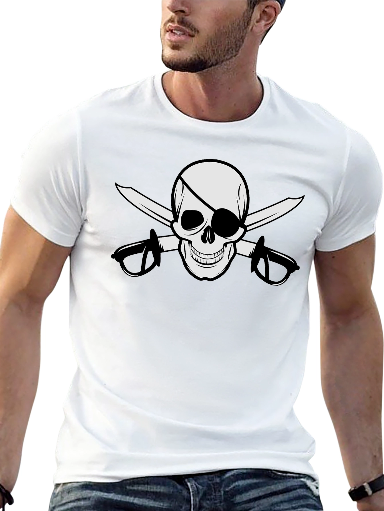 Pirate Skull & Swords Graphic Black T-Shirt
