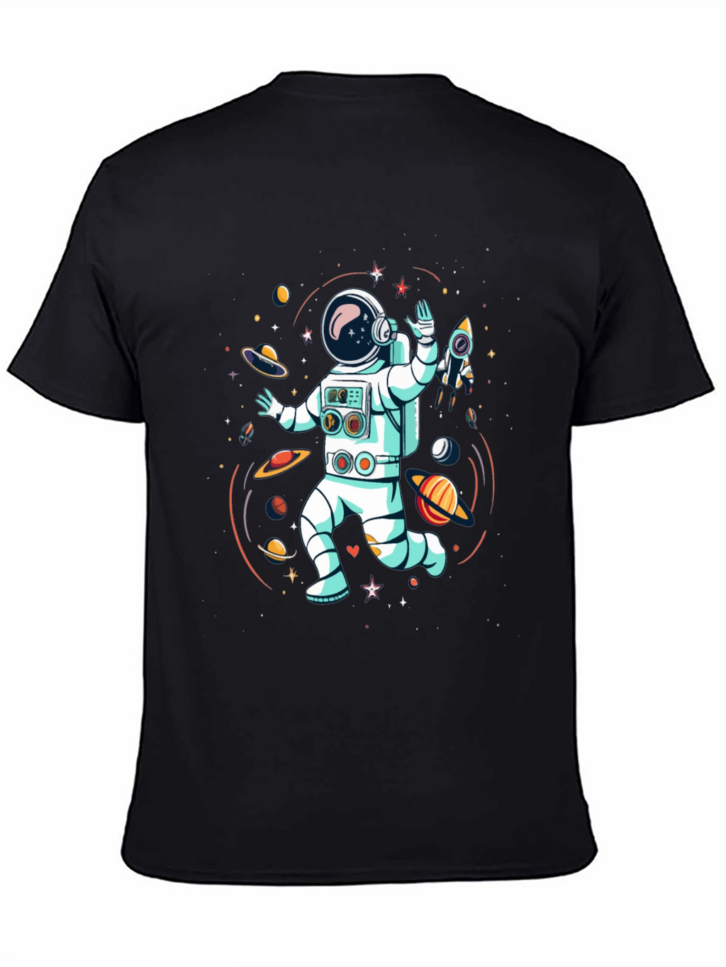 Astronaut in Space Graphic Tee - Black Cotton T-Shirt