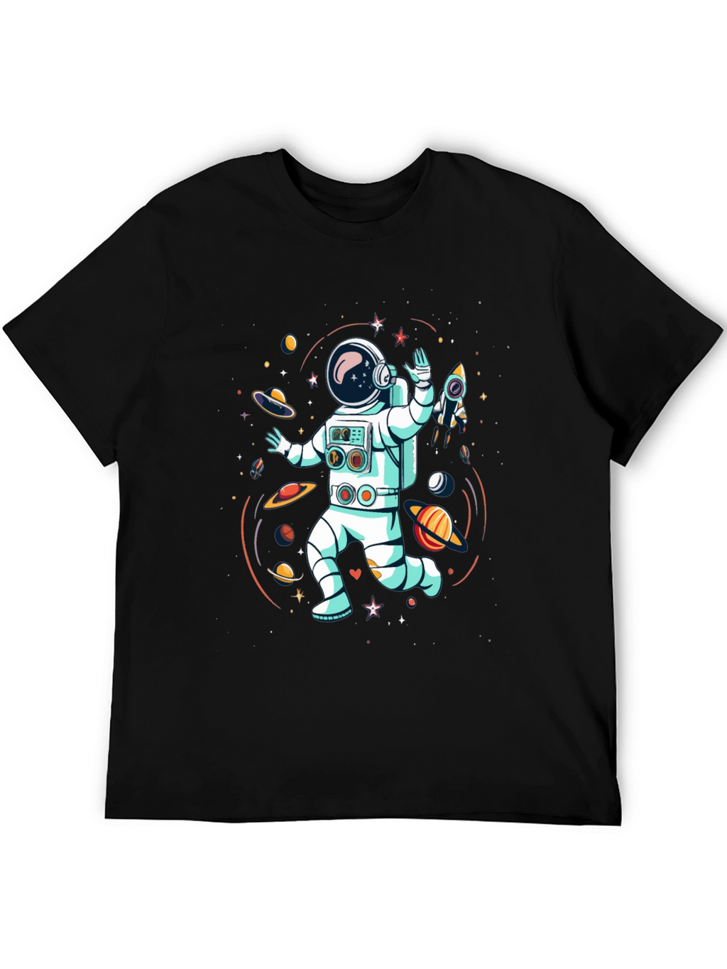 Astronaut in Space Graphic Tee - Black Cotton T-Shirt
