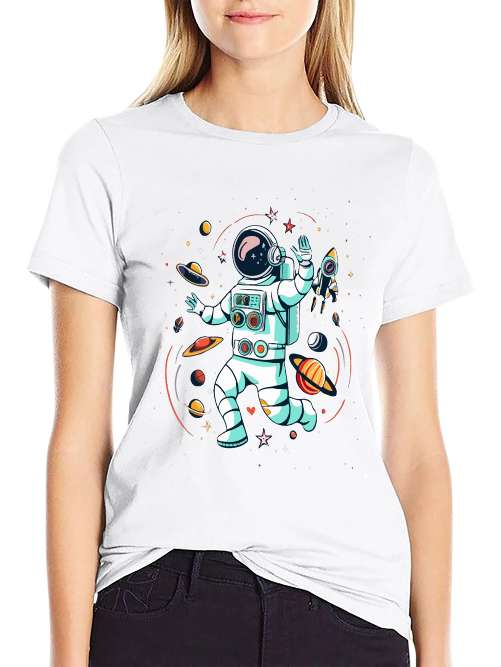 Astronaut in Space Graphic Tee - Black Cotton T-Shirt