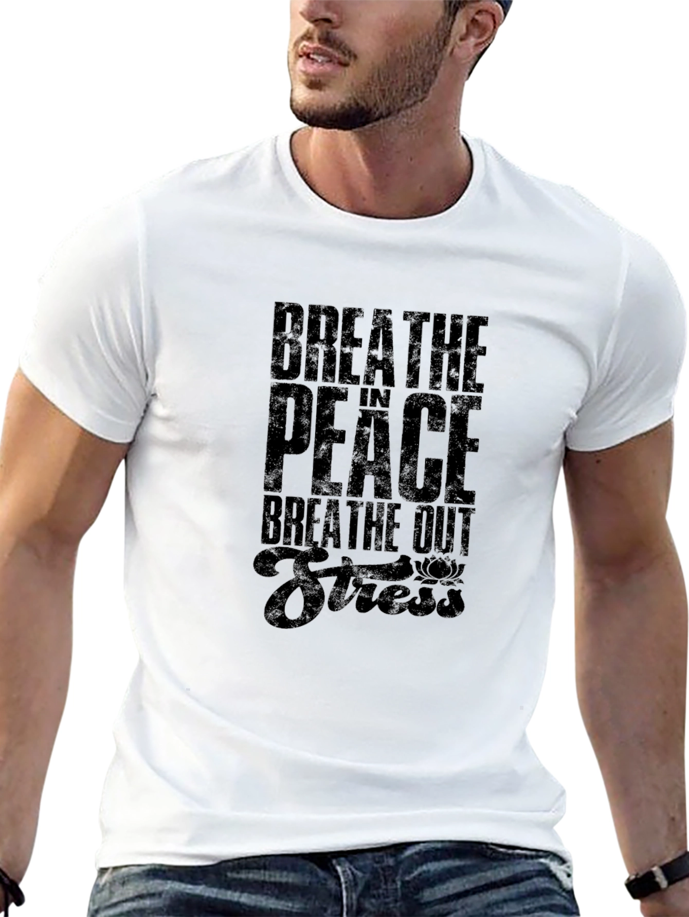 Breathe In Peace Out Stress Black Graphic Tee